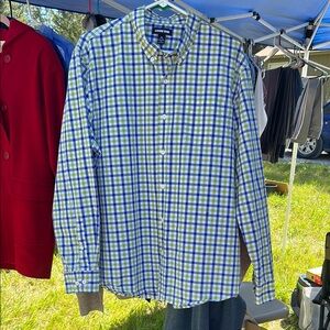 Lands' End Blue and Green Casual Button Down Shirt